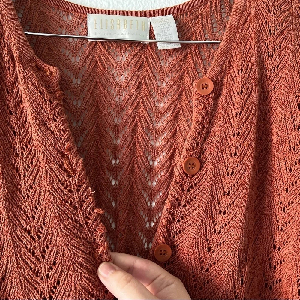 Liz Claiborne Retro Knit Crochet Shrug Jacket Rust Red XXL Grannycore Boho - Picture 7 of 12